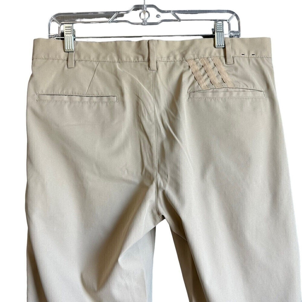 Adidas Golf Pants Mens 34 Beige Performance Stretch 3-Stripe Flat Front Chinos - Picture 7 of 16